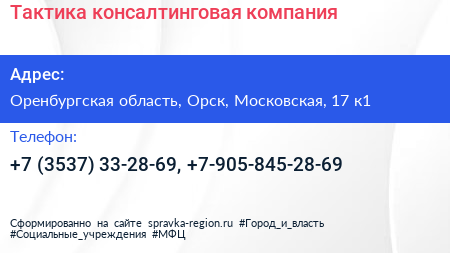 Тактика консалтинговая компания - визитка