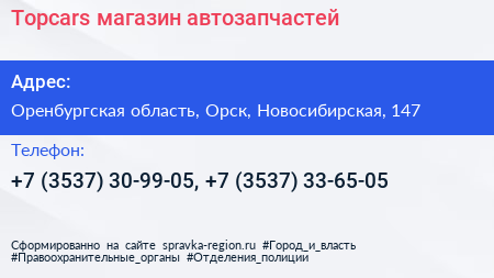 Topcars магазин автозапчастей - визитка