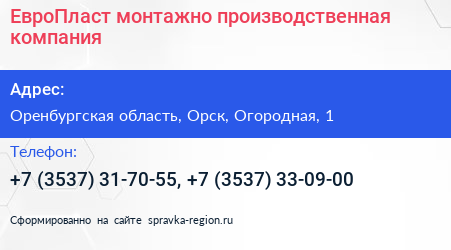 ЕвроПласт монтажно производственная компания - визитка