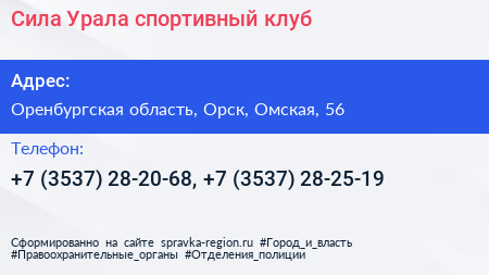 Сила Урала спортивный клуб - визитка