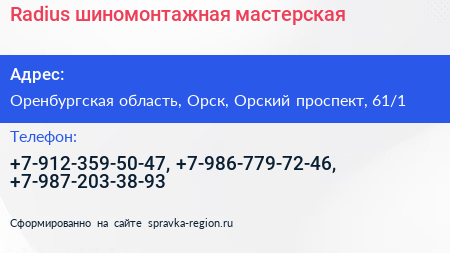 Radius шиномонтажная мастерская - визитка