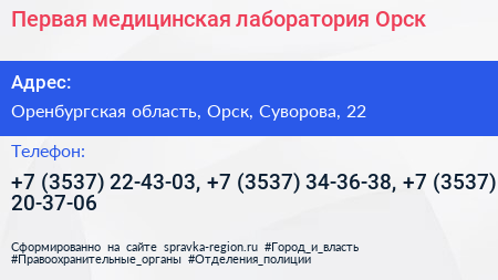 Первая медицинская лаборатория Орск - визитка