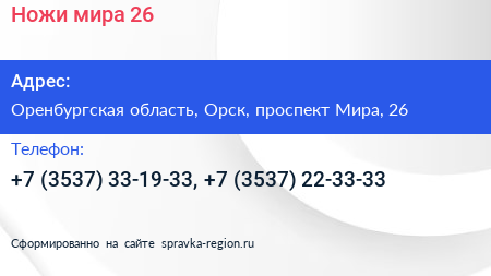 Ножи мира 26 - визитка