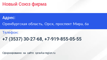 Новый Союз фирма - визитка