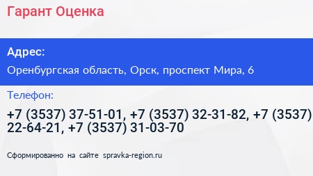 Гарант Оценка - визитка