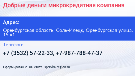 Добрые деньги микрокредитная компания - визитка