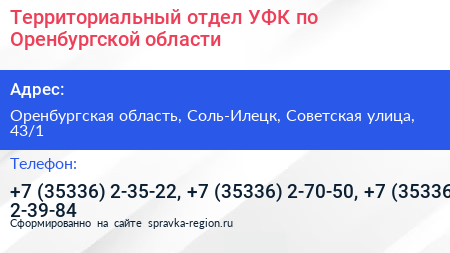 Территориальный отдел УФК по Оренбургской области - визитка