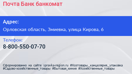 Нажмите, чтобы скачать визитку Почта Банк банкомат - визитка