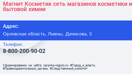 Магнит Косметик сеть магазинов косметики и бытовой химии - визитка