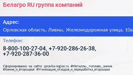Белагро RU группа компаний - визитка
