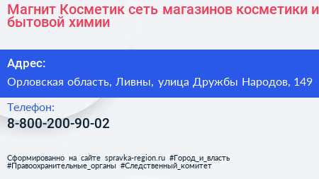 Магнит Косметик сеть магазинов косметики и бытовой химии - визитка