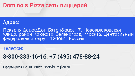 Domino s Pizza сеть пиццерий - визитка