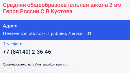 Средняя общеобразовательная школа 2 им Героя России С В Кустова - визитка