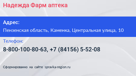 Надежда Фарм аптека - визитка