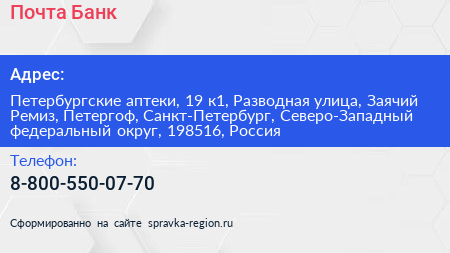 Почта Банк - визитка