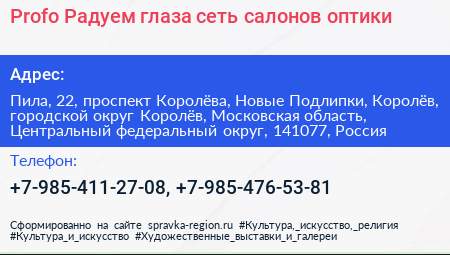 Profo Радуем глаза сеть салонов оптики - визитка