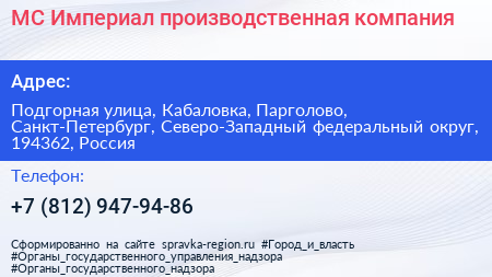 МС Империал производственная компания - визитка