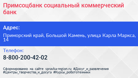 Примсоцбанк социальный коммерческий банк - визитка