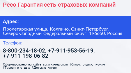 Ресо Гарантия сеть страховых компаний - визитка