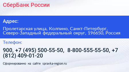 СберБанк России - визитка