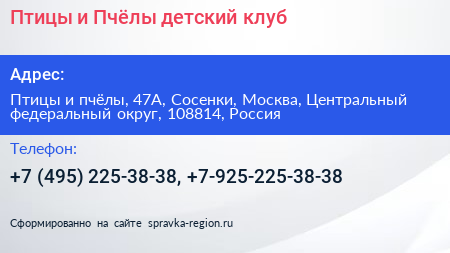 Птицы и Пчёлы детский клуб - визитка