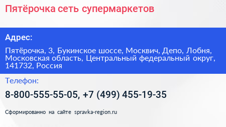 Пятёрочка сеть супермаркетов - визитка