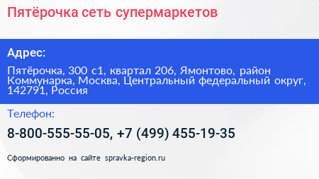 Пятёрочка сеть супермаркетов - визитка