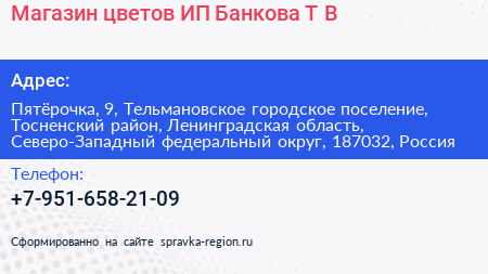 Магазин цветов ИП Банкова Т В  - визитка