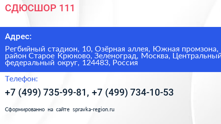 СДЮСШОР 111 - визитка