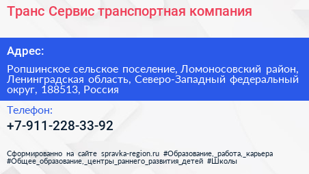 Транс Сервис транспортная компания - визитка