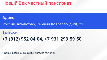Новый Век частный пансионат - визитка