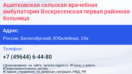Ашитковская сельская врачебная амбулатория Воскресенская первая районная больница - визитка