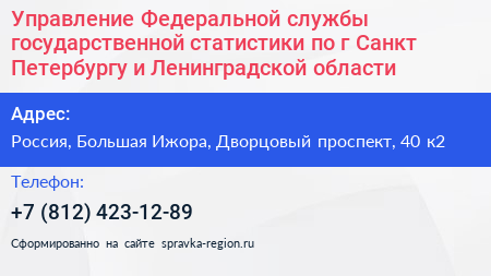 Управление Федеральной службы государственной статистики по г Санкт Петербургу и Ленинградской области - визитка