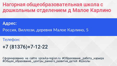 Нагорная общеобразовательная школа с дошкольным отделением д Малое Карлино - визитка