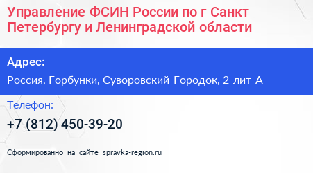 Управление ФСИН России по г Санкт Петербургу и Ленинградской области - визитка