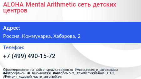 ALOHA Mental Arithmetic сеть детских центров - визитка