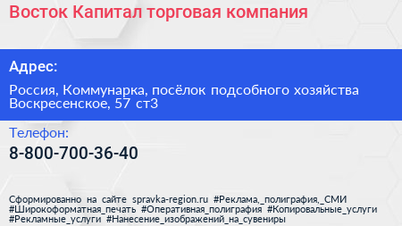 Восток Капитал торговая компания - визитка