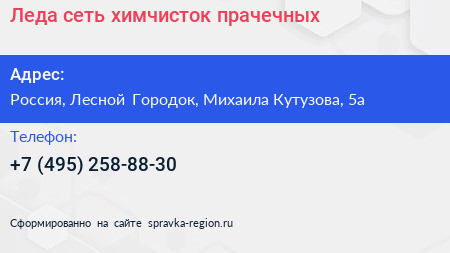 Леда сеть химчисток прачечных - визитка
