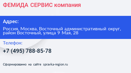 ФЕМИДА СЕРВИС компания - визитка