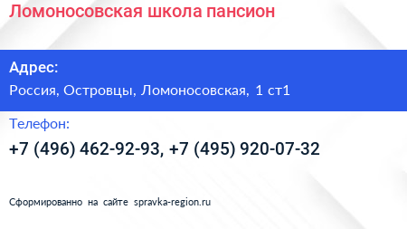 Ломоносовская школа пансион - визитка