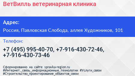 ВетВилль ветеринарная клиника - визитка