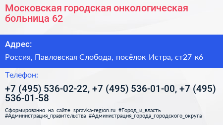Московская городская онкологическая больница 62 - визитка