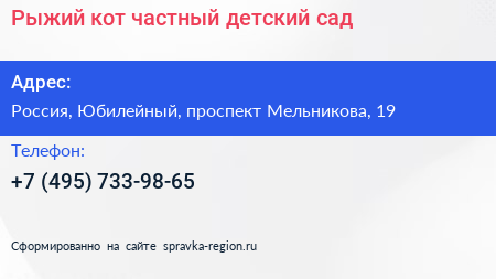 Рыжий кот частный детский сад - визитка