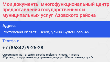 Мои документы многофункциональный центр предоставления государственных и муниципальных услуг Азовского района - визитка