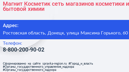 Магнит Косметик сеть магазинов косметики и бытовой химии - визитка