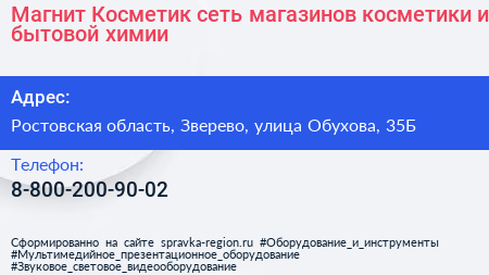 Магнит Косметик сеть магазинов косметики и бытовой химии - визитка