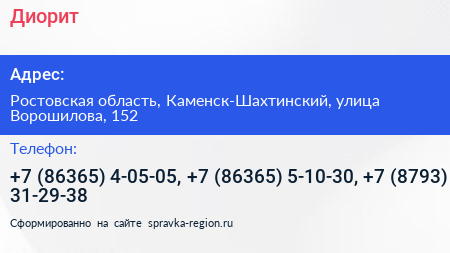 Диорит - визитка