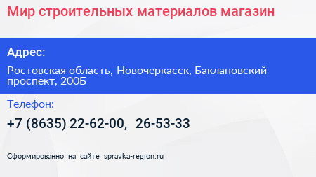 Мир строительных материалов магазин - визитка