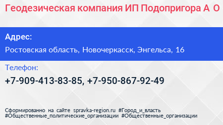 Геодезическая компания ИП Подопригора А О  - визитка