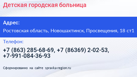 Детская городская больница - визитка